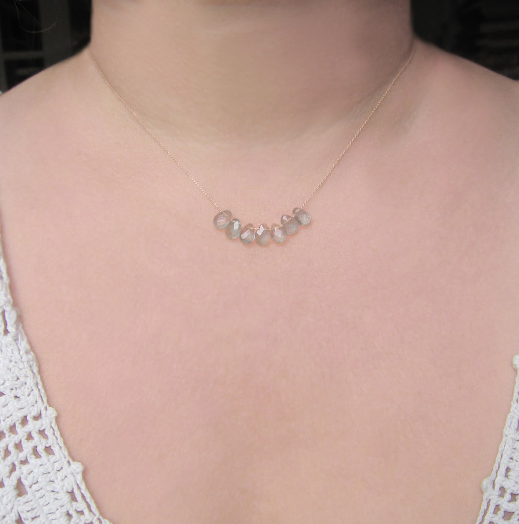 Custom Listing for Sandy --- Moss Aquamarine Tiny Seven Drop 14k Gold Necklace