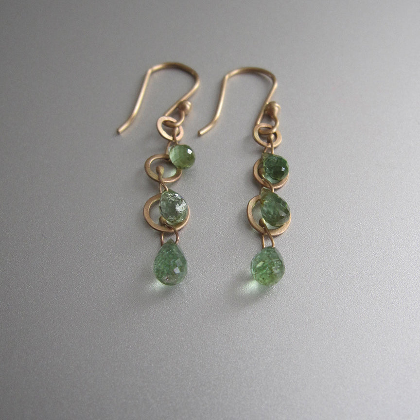 green tourmaline briolette triple drops and hammered loops solid 14k gold earrings7