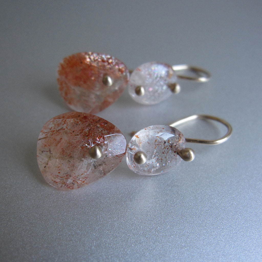 sunstone double drop oval and rose cut slice solid 14k gold earrings3