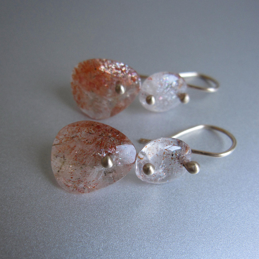 sunstone double drop oval and rose cut slice solid 14k gold earrings4