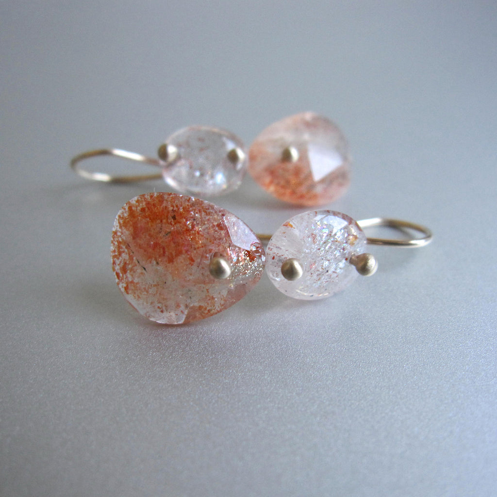 sunstone double drop oval and rose cut slice solid 14k gold earrings5