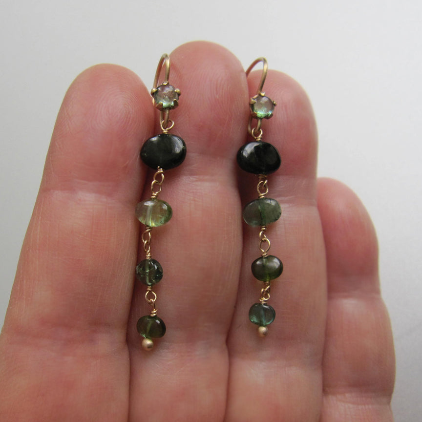 blue and green tourmaline pebble multistone solid 14k gold earrings5