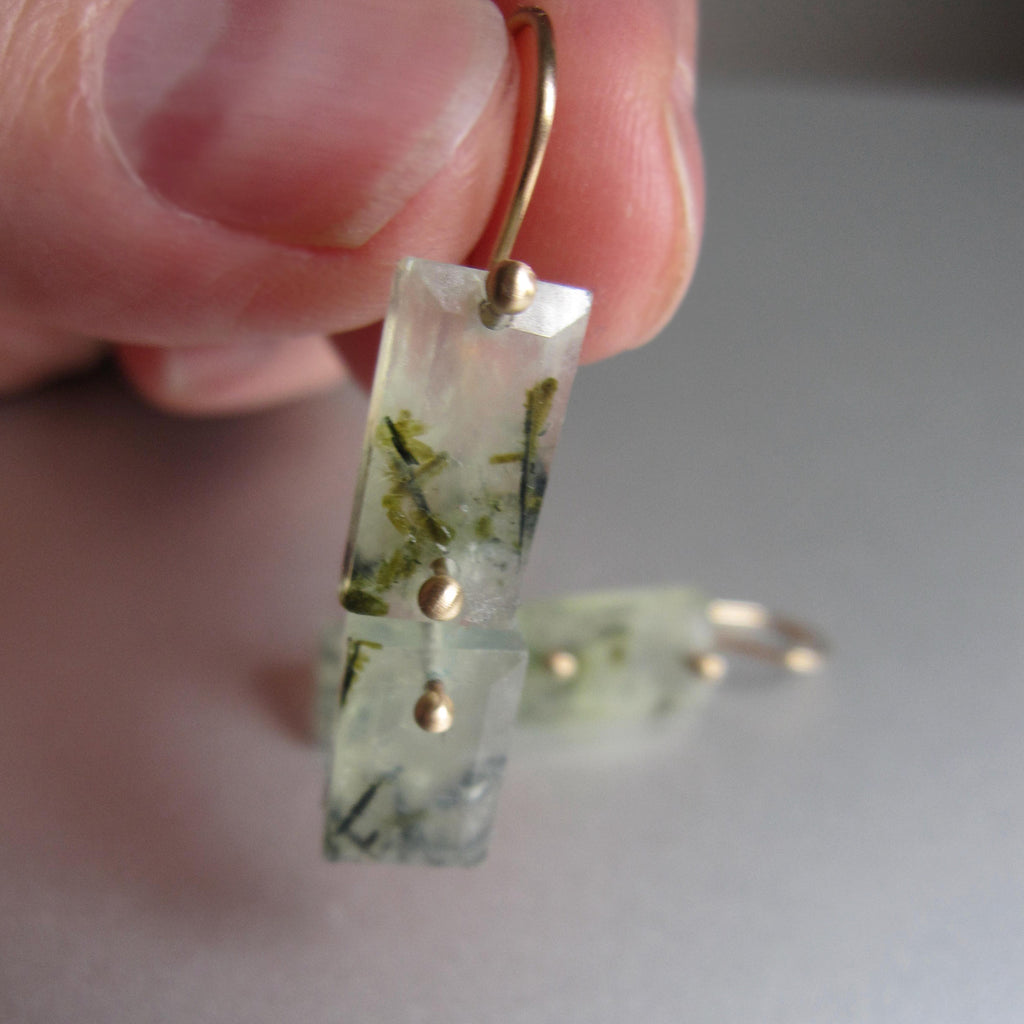 tourmalated prehnite rectangle double drops solid 14k gold earrings4
