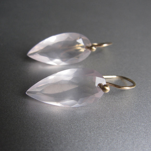 rose quartz faceted pointed drops solid 14k gold earrings