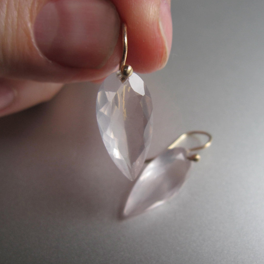 rose quartz faceted pointed drops solid 14k gold earrings4