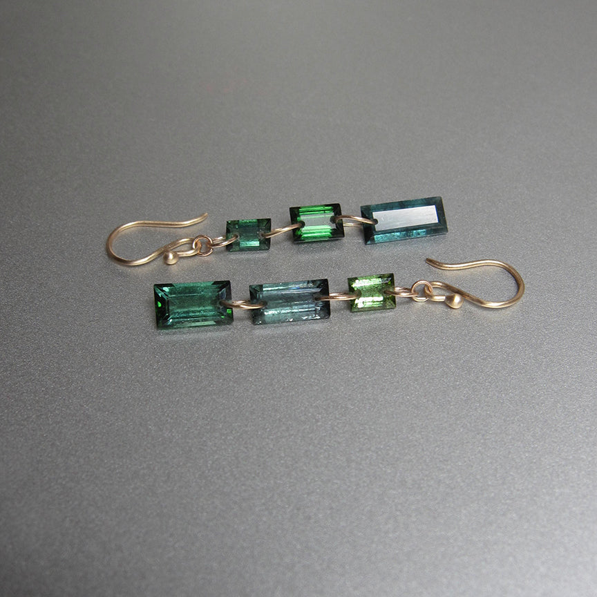 triple mismatched green tourmaline baguette solid 14k gold earrings4