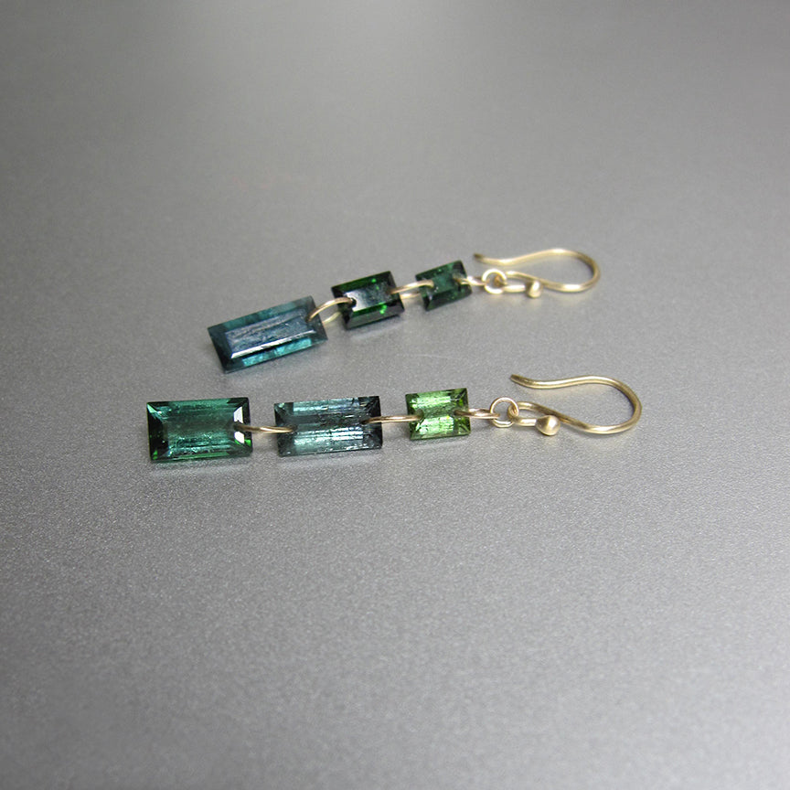 triple mismatched green tourmaline baguette solid 14k gold earrings5