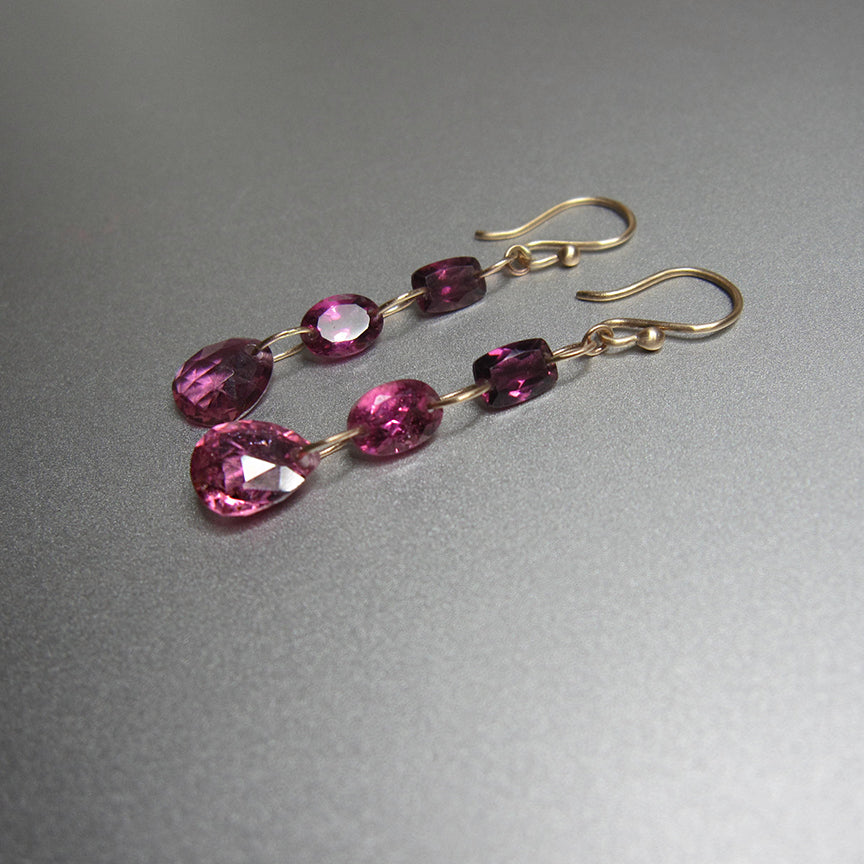 pink tourmaline triple drops solid 14k gold earrings2