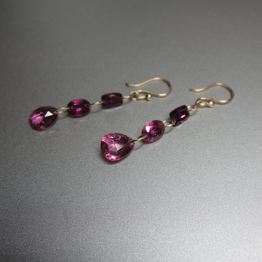 pink tourmaline triple drops solid 14k gold earrings3