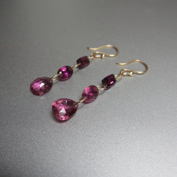 pink tourmaline triple drops solid 14k gold earrings5