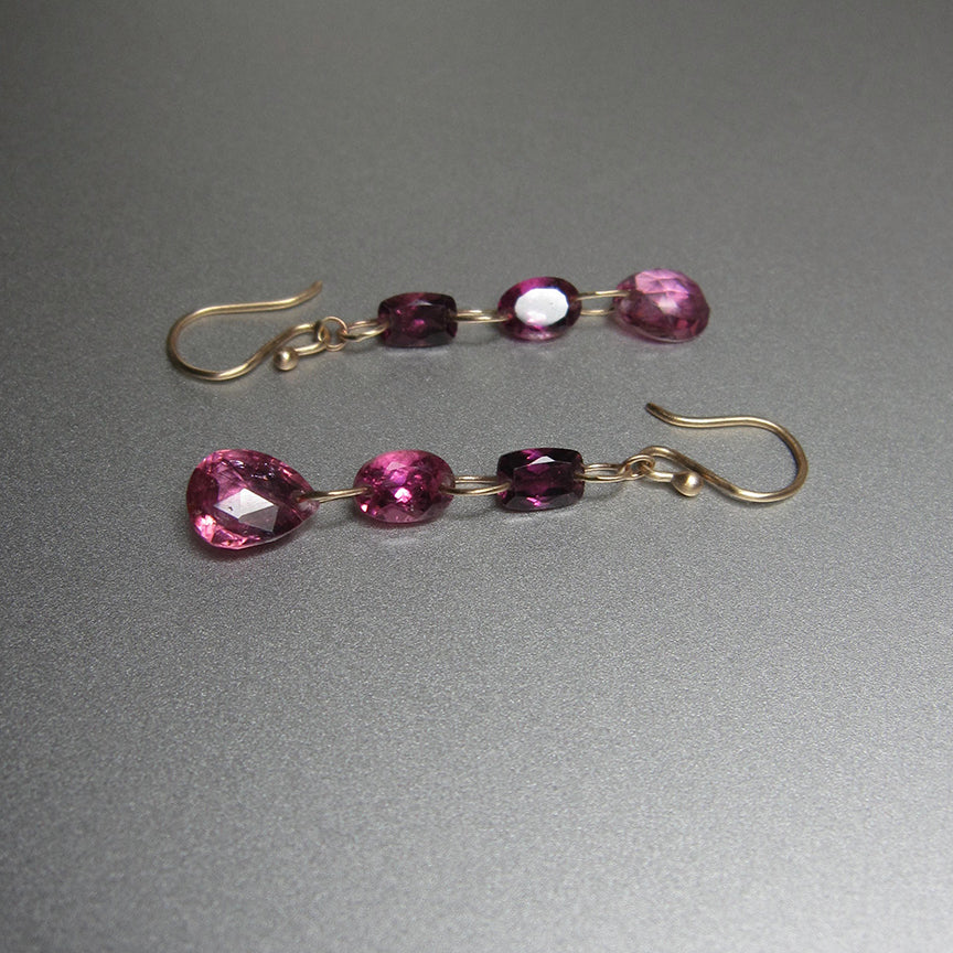 pink tourmaline triple drops solid 14k gold earrings4