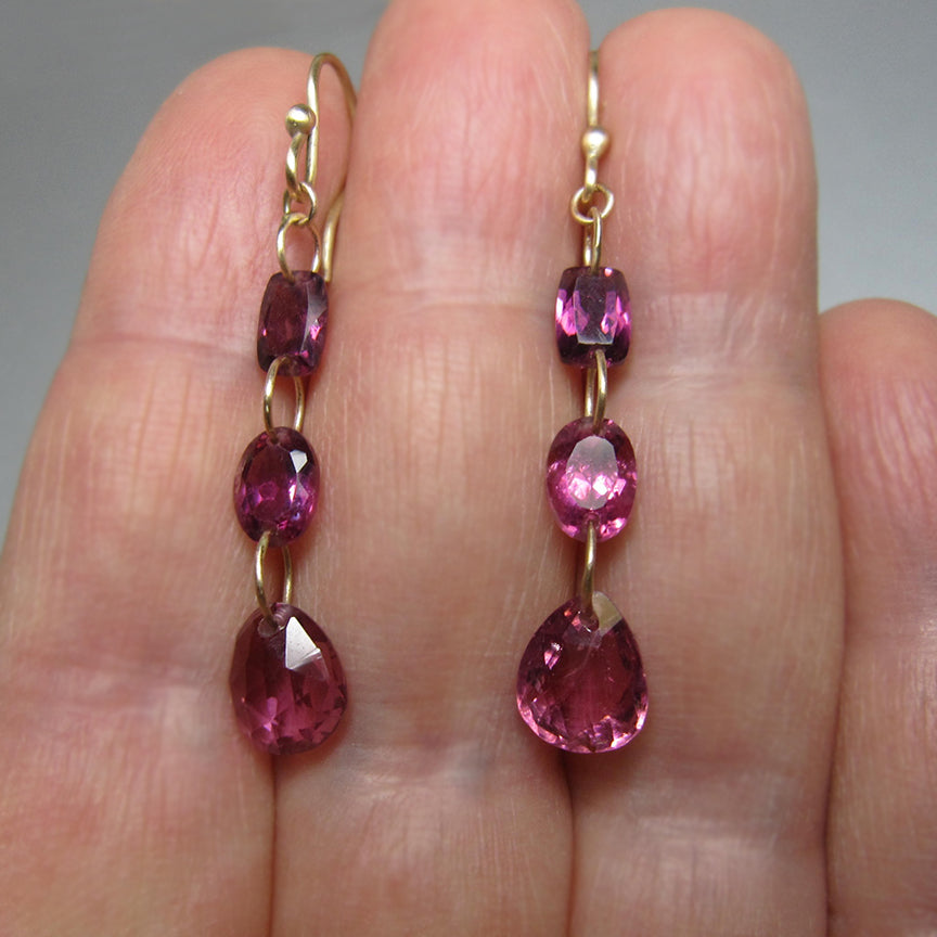 pink tourmaline triple drops solid 14k gold earrings5