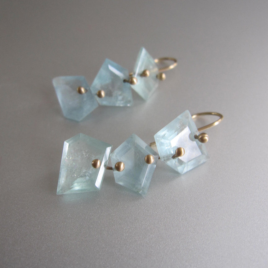 geometric nugget aquamarine triple drops solid 14k gold earrings2