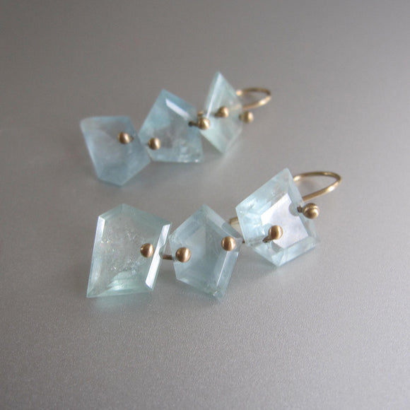 geometric nugget aquamarine triple drops solid 14k gold earrings