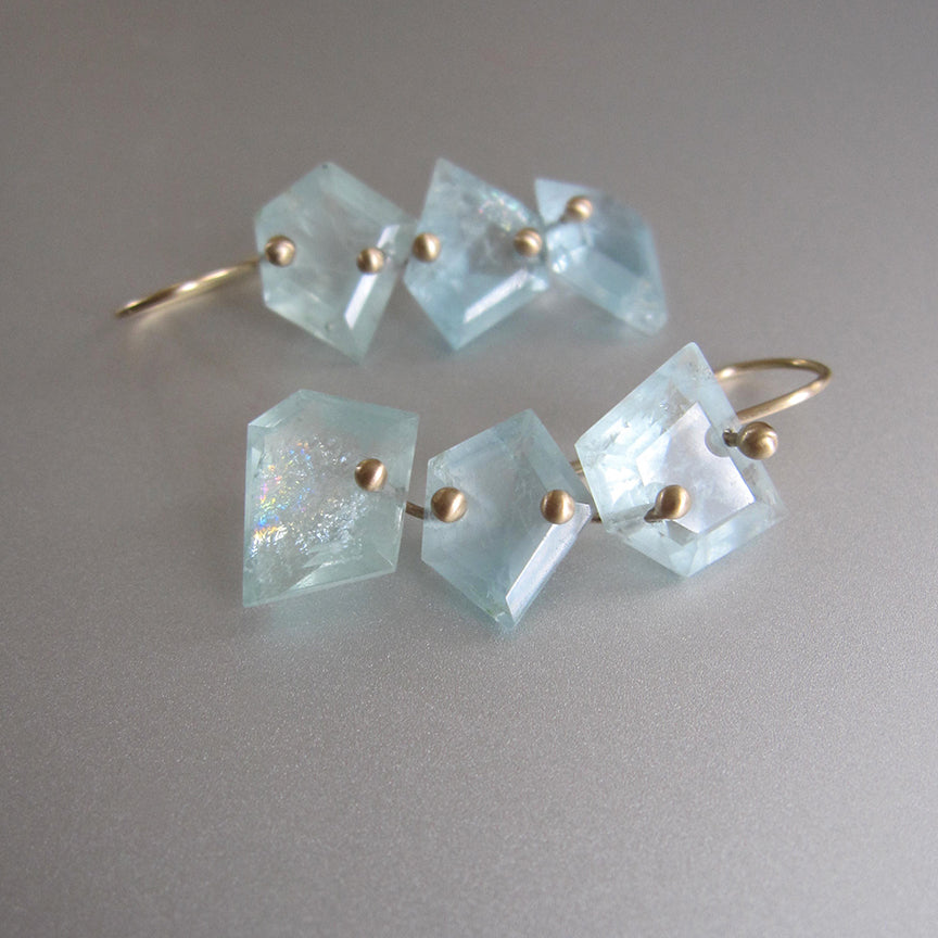 geometric nugget aquamarine triple drops solid 14k gold earrings4