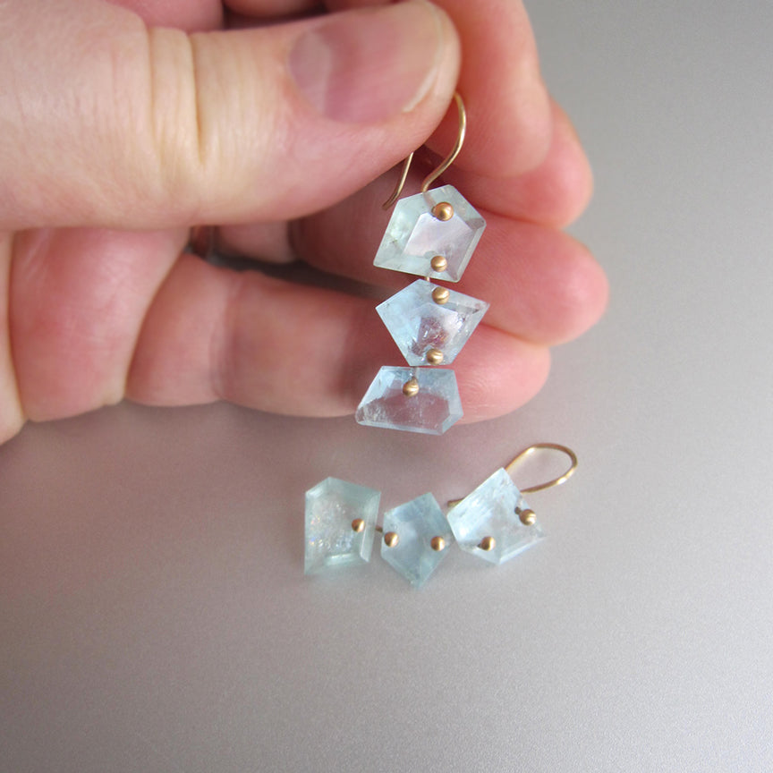 geometric nugget aquamarine triple drops solid 14k gold earrings5
