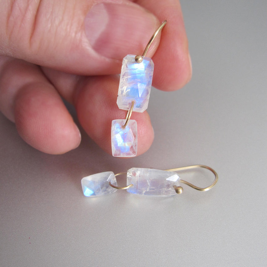 rainbow moonstone rectangle double drops solid 14k gold earrings4