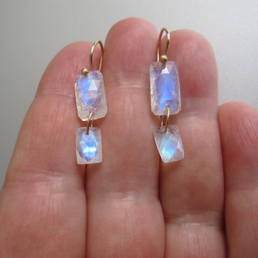 rainbow moonstone rectangle double drops solid 14k gold earrings5
