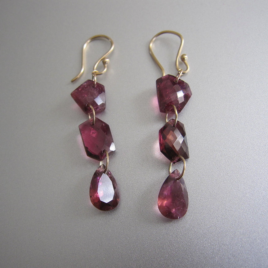 Deep pink rubellite triple drops solid 14k gold earrings3