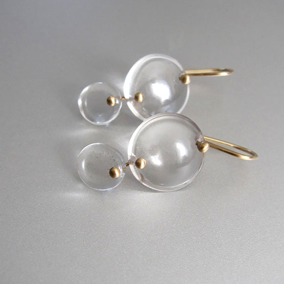 crystal quartz double circle drops solid 14k gold earrings