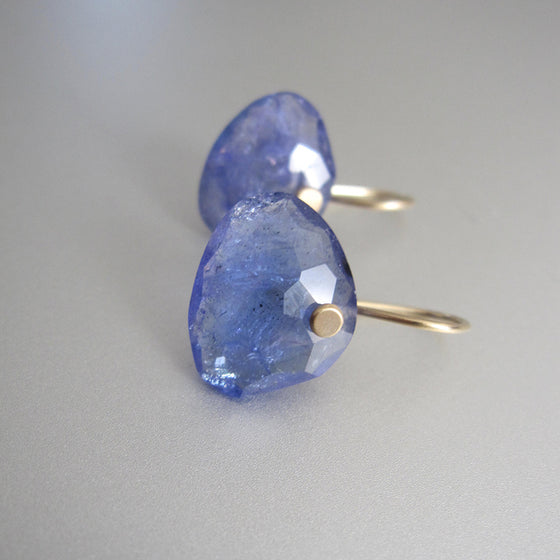 rose cut tanzanite wide drops solid 14k gold earrings