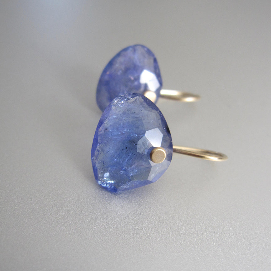 rose cut tanzanite wide drops solid 14k gold earrings
