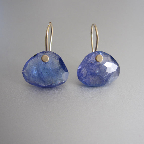 rose cut tanzanite wide drops solid 14k gold earrings