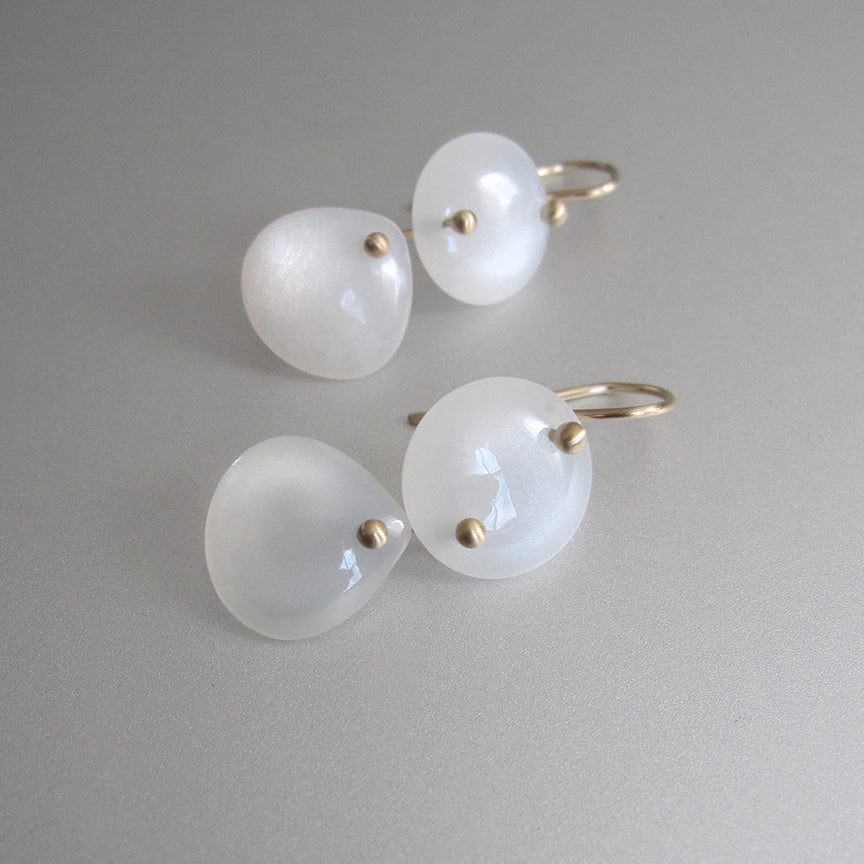 white moonstone smooth double drops solid 14k gold earrings