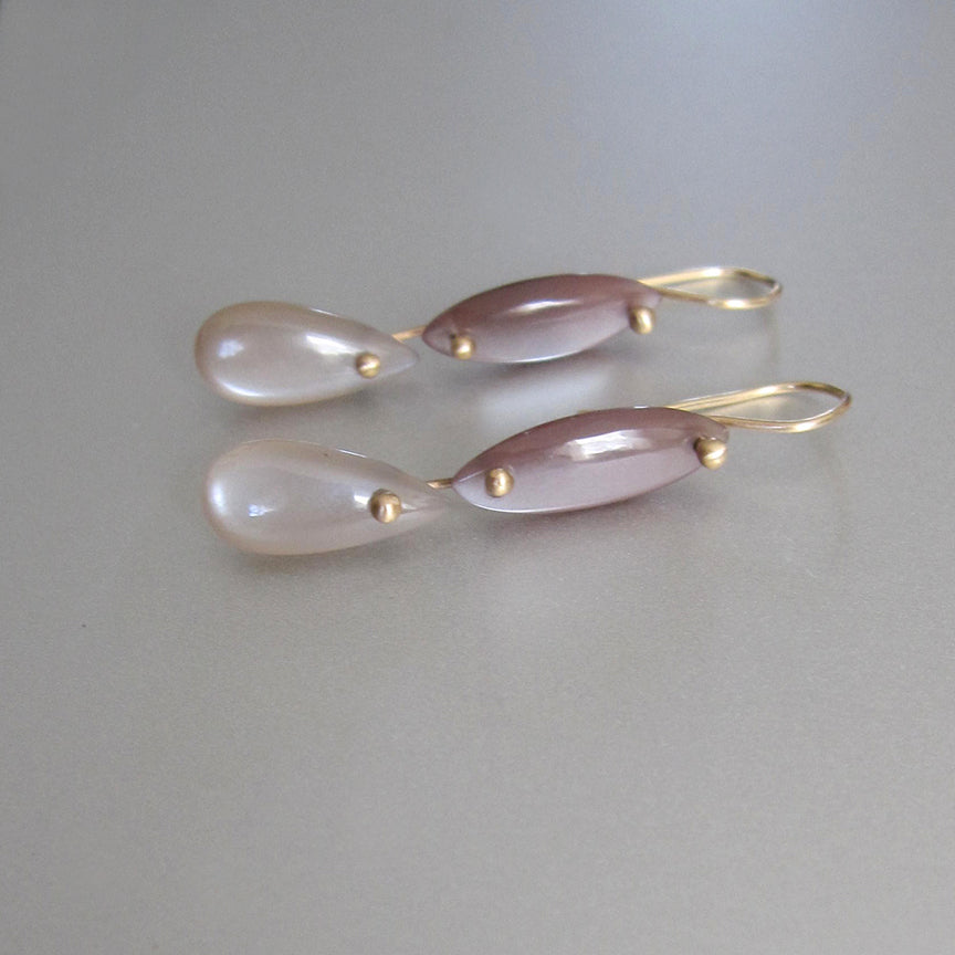 chocolate and gray moonstone smooth double drops solid 14k gold earrings4