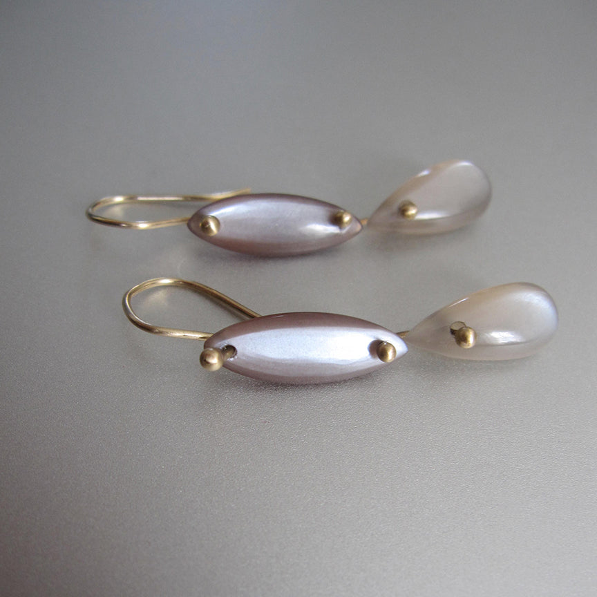 chocolate and gray moonstone smooth double drops solid 14k gold earrings5