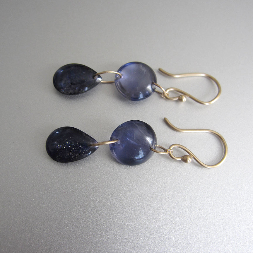 smooth iolite double drops solid 14k gold earrings2
