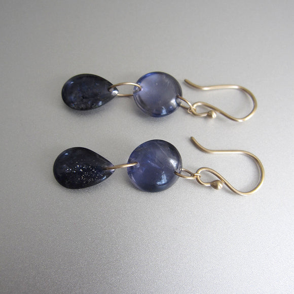 smooth iolite double drops solid 14k gold earrings