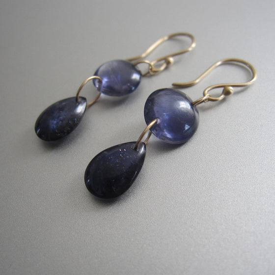 smooth iolite double drops solid 14k gold earrings