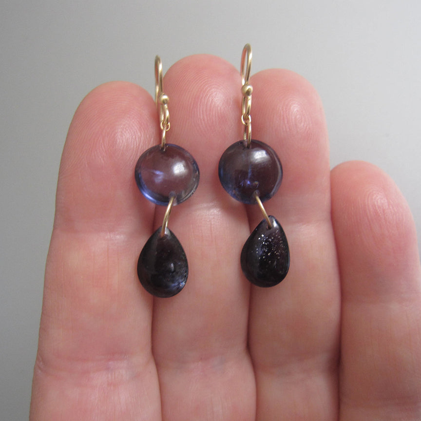 smooth iolite double drops solid 14k gold earrings5