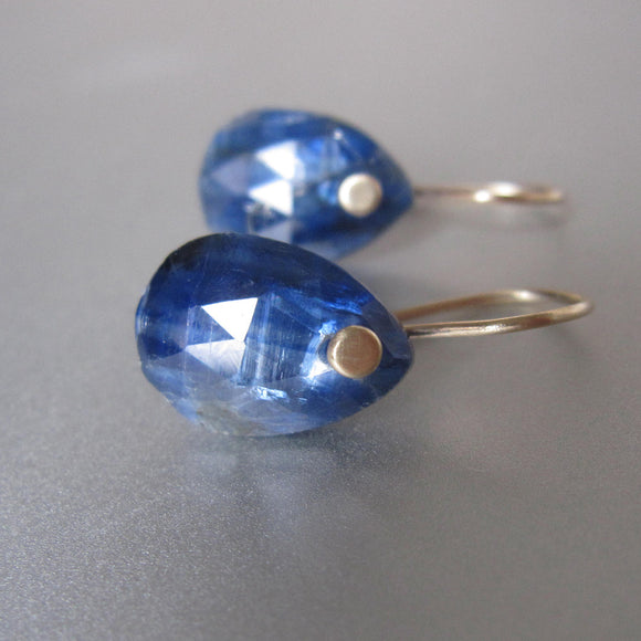 sapphire blue kyanite rose cut drops solid 14k gold earrings