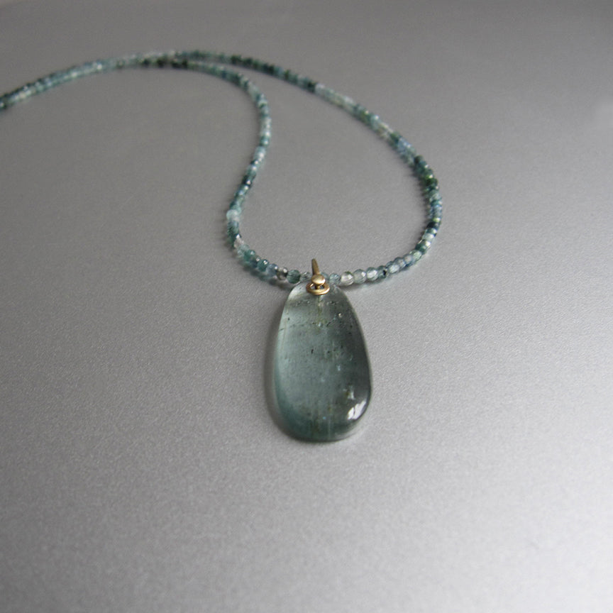 blue tourmaline seed bead choker with long smooth moss aquamarine pendant solid 14k gold necklace3
