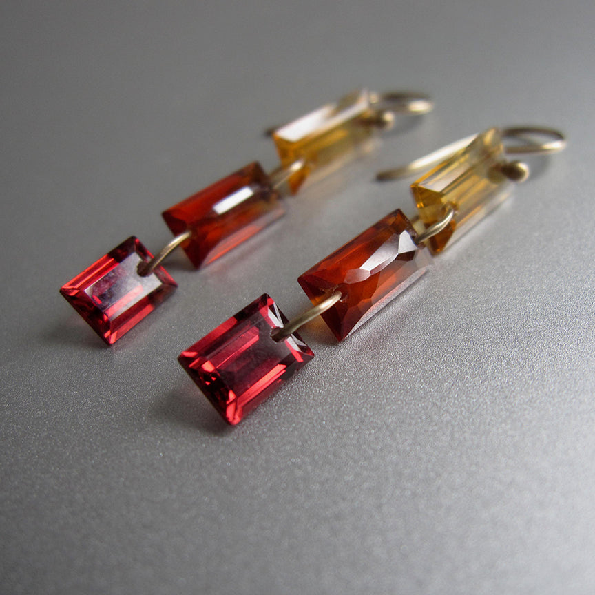 citrine and garnet triple baguette drops solid 14k gold earrings2