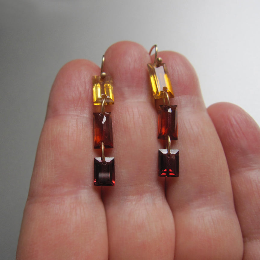 citrine and garnet triple baguette drops solid 14k gold earrings5