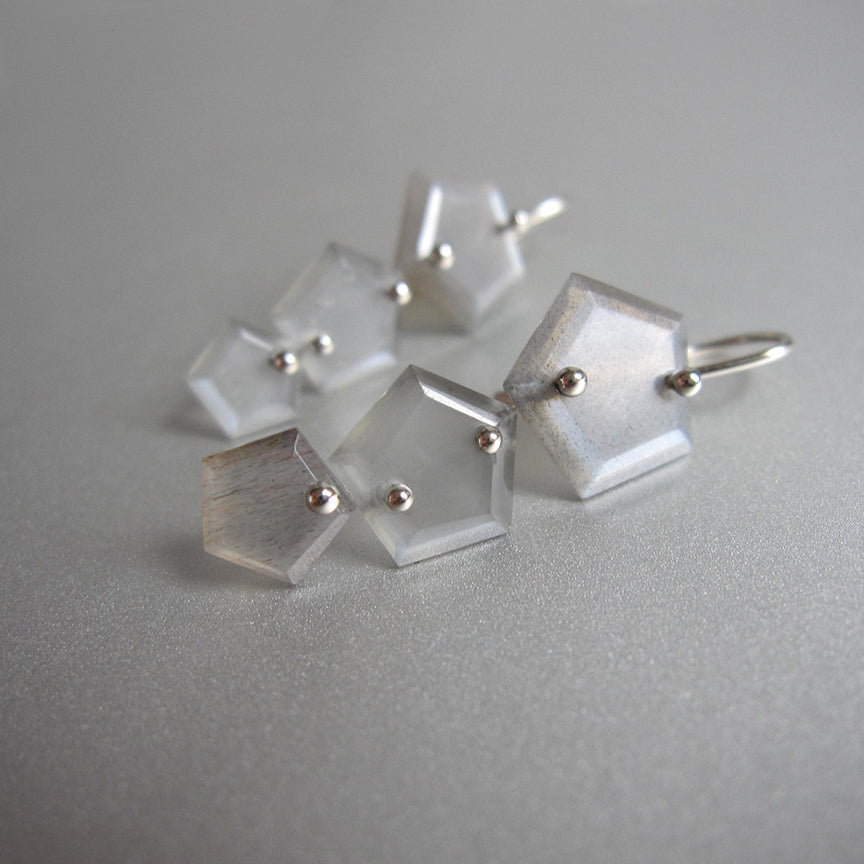 gray moonstone hex slices triple drop solid 14k white gold earrings3
