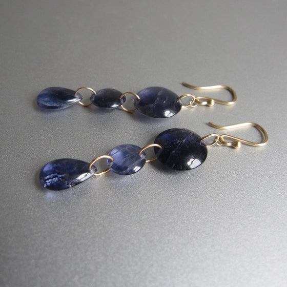 Reserved for Y --- Iolite Smooth Triple Drop, Solid 14k Gold Earrings