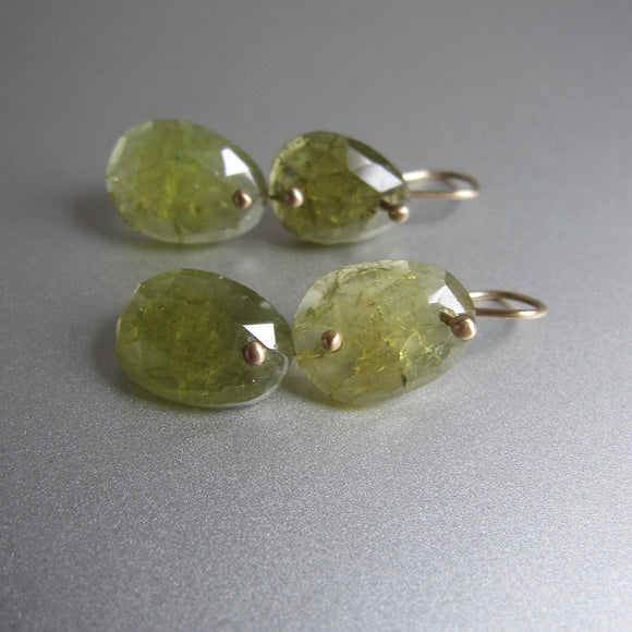 light green garnet rose cut double drops solid 14k gold earrings