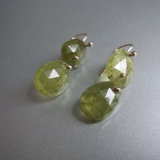 light green garnet rose cut double drops solid 14k gold earrings