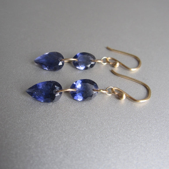 deep blue iolite double drops solid 14k gold earrings