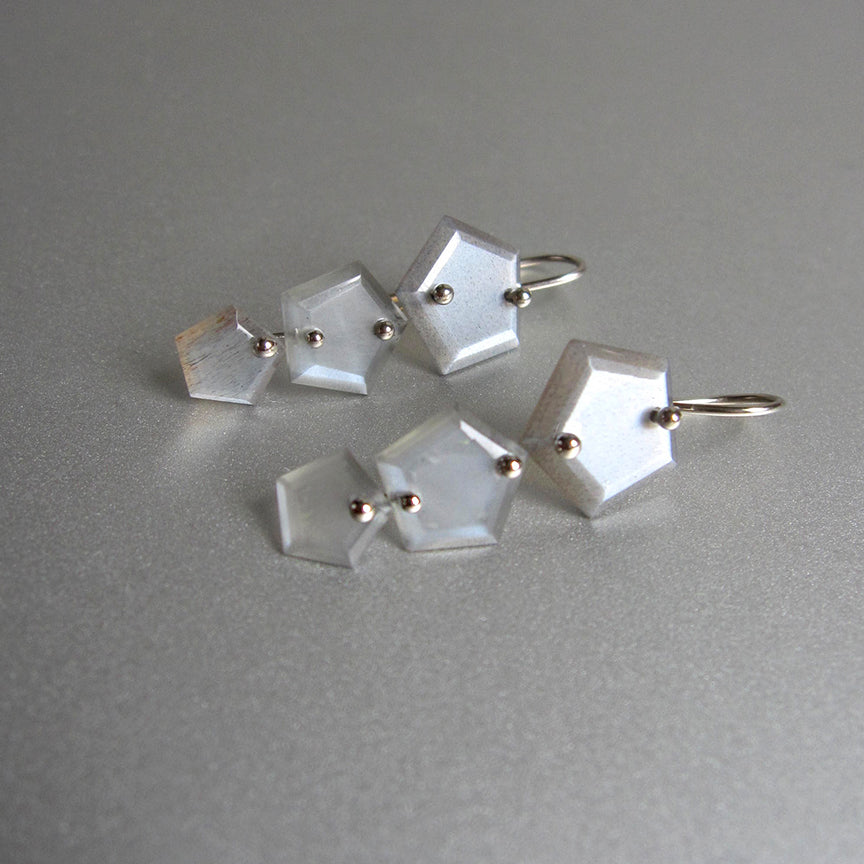 gray moonstone hex slices triple drop solid 14k white gold earrings2