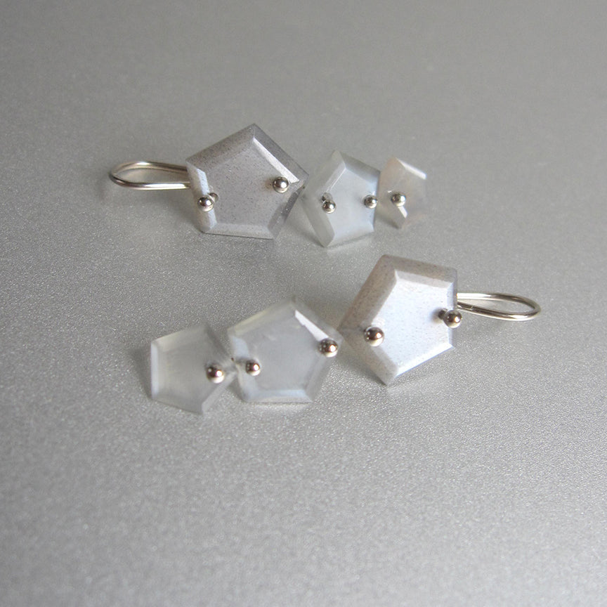 gray moonstone hex slices triple drop solid 14k white gold earrings4