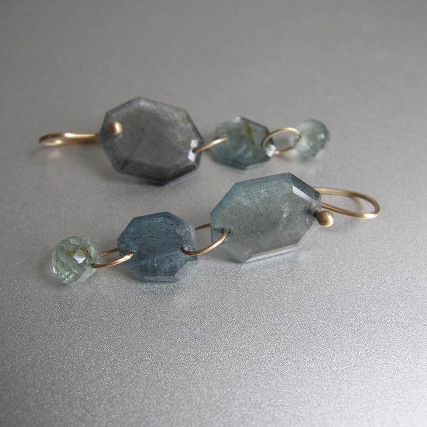 moss aquamarine angular slice and faceted drop triple stone solid 14k gold earrings4