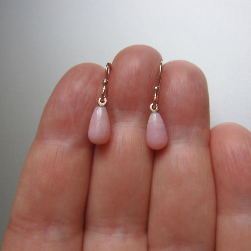 Pink Opal Drops, Solid 14k Rose Gold Earrings