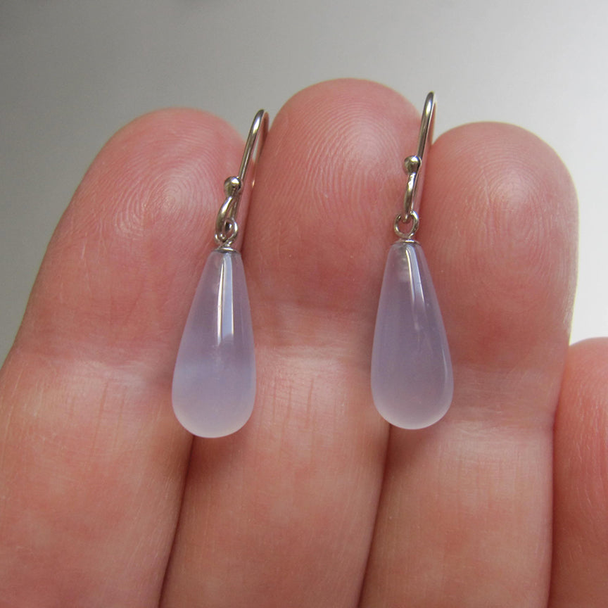 smooth blue chalcedony drops solid 14k white gold earrings5