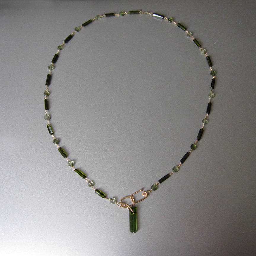 green tourmaline cyrstal beaded necklace solid 14k gold3