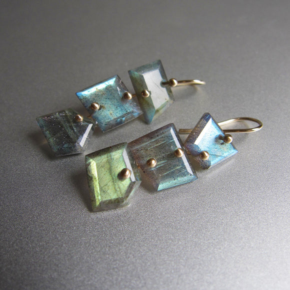 geometric nugget labradorite triple drops solid 14k gold earrings